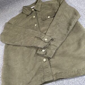 Womens Olive Green Button Up Shirt Size 10 Utility Work Casual Top